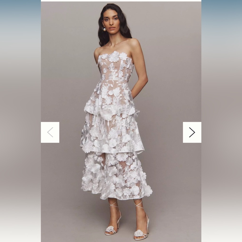 Elliatt Selene Strapless 3D Floral Lace Tiered Maxi Dress - worn once
